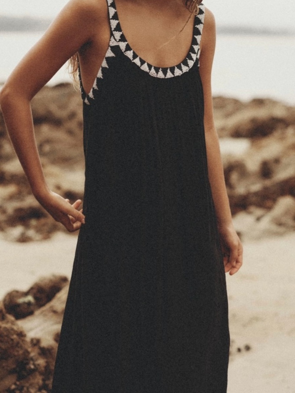 Zara Black Maxi Dress with White Trim